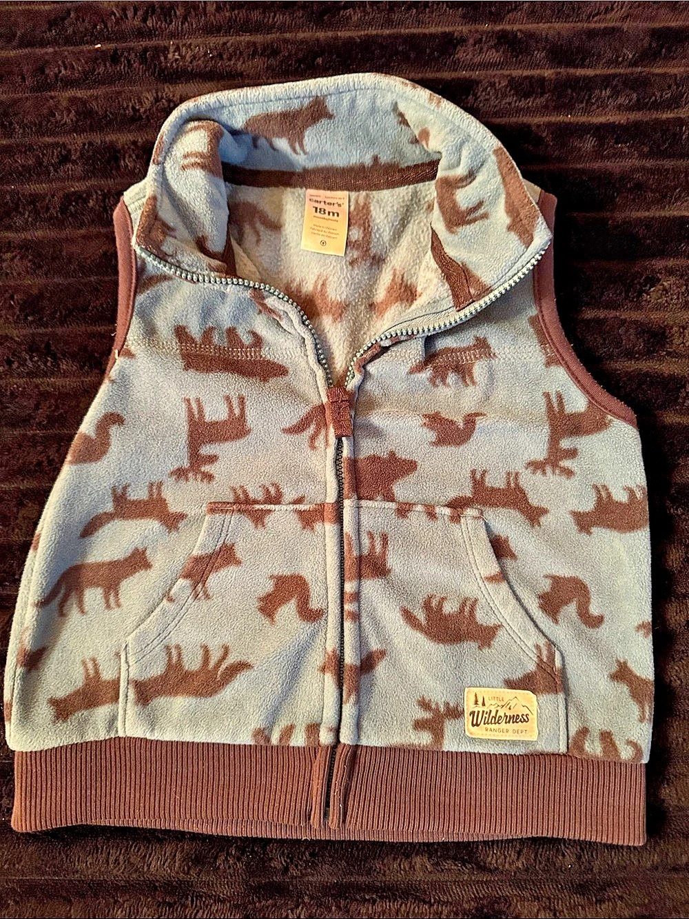 Carter's Little Wilderness Ranger Dept Fleece Vest Blue & Brown Baby 18M